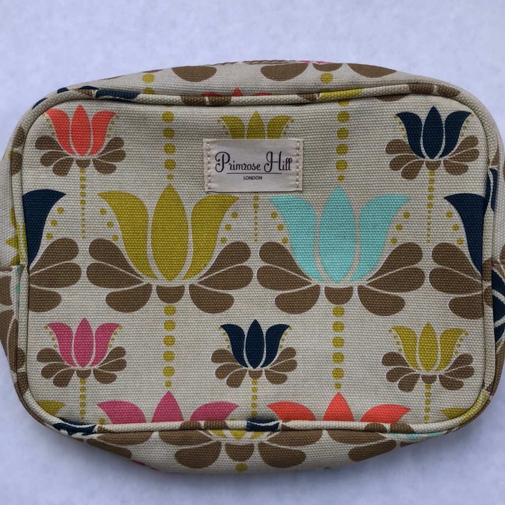 Primrose Hill London Canvas Floral Lotus Zipper Makeup Pouch Bag